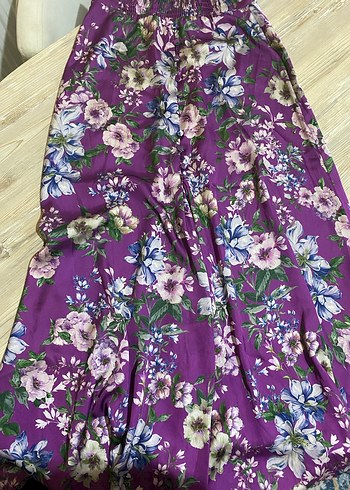 Mor Çiçek Desenli Uzun Bohem Etek - Görsel 2