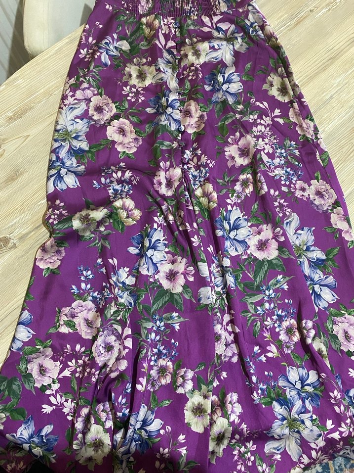 Mor Çiçek Desenli Uzun Bohem Etek - Görsel 2