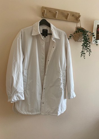Beyaz Düğmeli Midi Kadın Ceket - Görsel 2