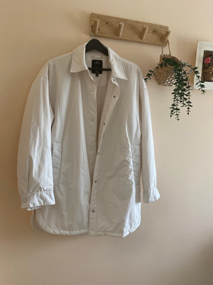 Beyaz Düğmeli Midi Kadın Ceket - Görsel 2