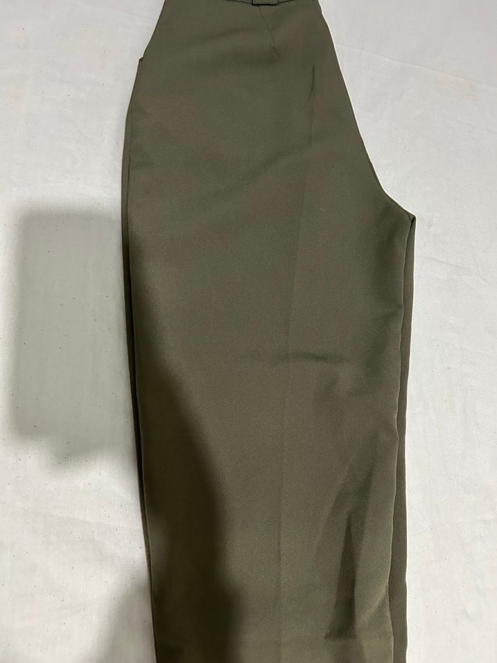 Düğmeli Haki Kadın Keten Pantolon - Görsel 4