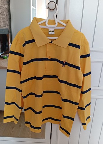 Erkek Çocuk pamuklu Sarı Çizgili Uzun Kollu Polo tişört - Görsel 4