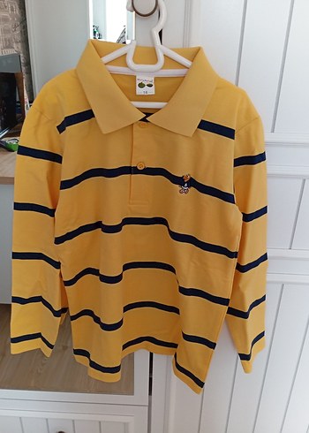Erkek Çocuk pamuklu Sarı Çizgili Uzun Kollu Polo tişört - Görsel 5