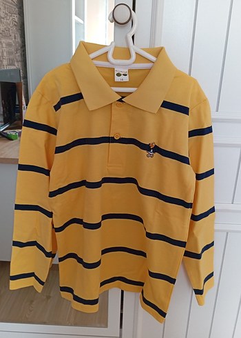 Erkek Çocuk pamuklu Sarı Çizgili Uzun Kollu Polo tişört - Görsel 2