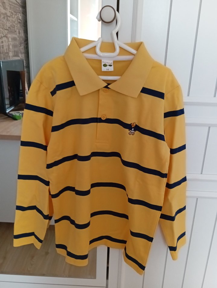 Erkek Çocuk pamuklu Sarı Çizgili Uzun Kollu Polo tişört - Görsel 3