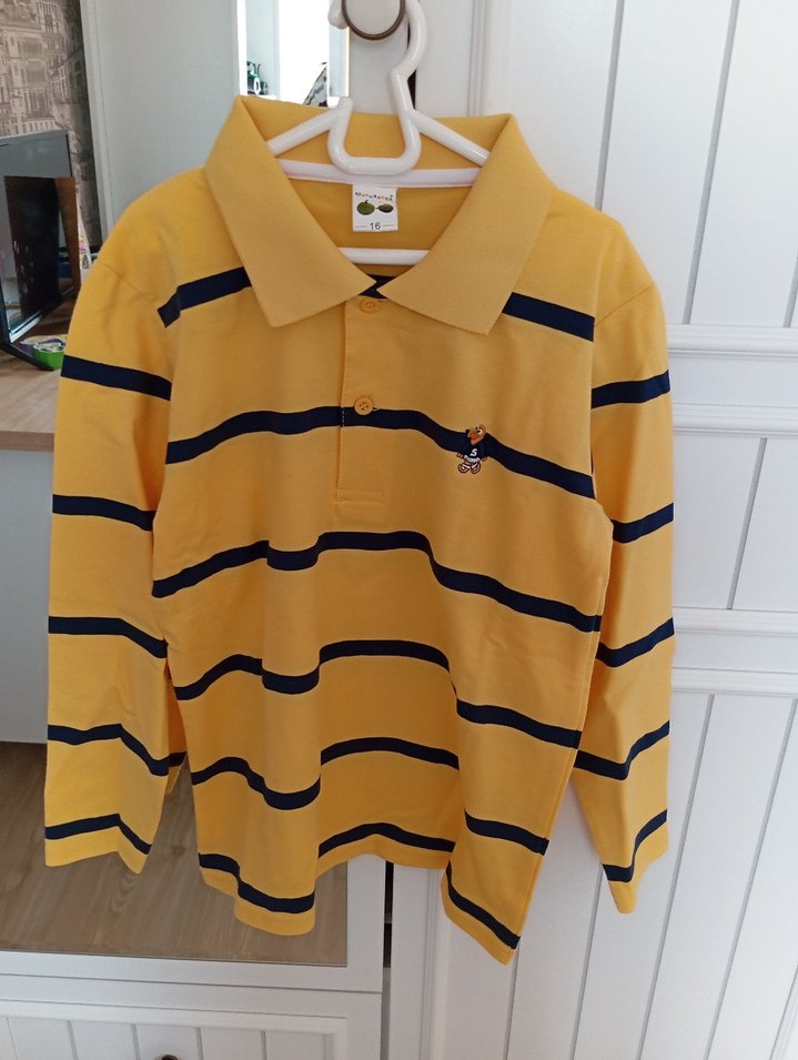 Erkek Çocuk pamuklu Sarı Çizgili Uzun Kollu Polo tişört - Görsel 5