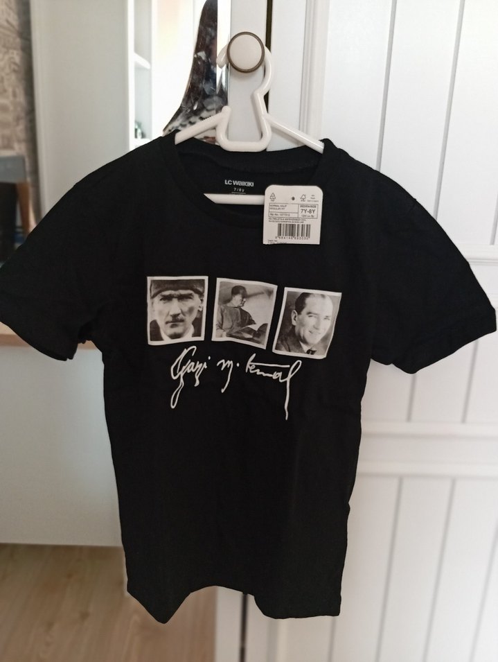 Erkek Çocuk Siyah Atatürk Baskılı pamuklu Tişört - Görsel 4