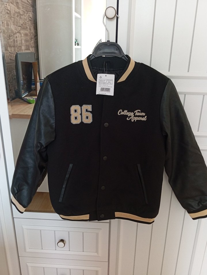 Düğmeli Siyah Erkek çocukDeri Ceket - Görsel 4