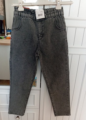 Gri Bol Kesim Kız çocuk Kot Pantolon - Görsel 4