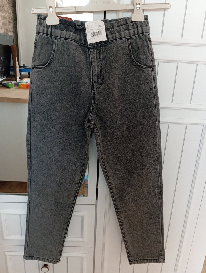 Gri Bol Kesim Kız çocuk Kot Pantolon - Görsel 4