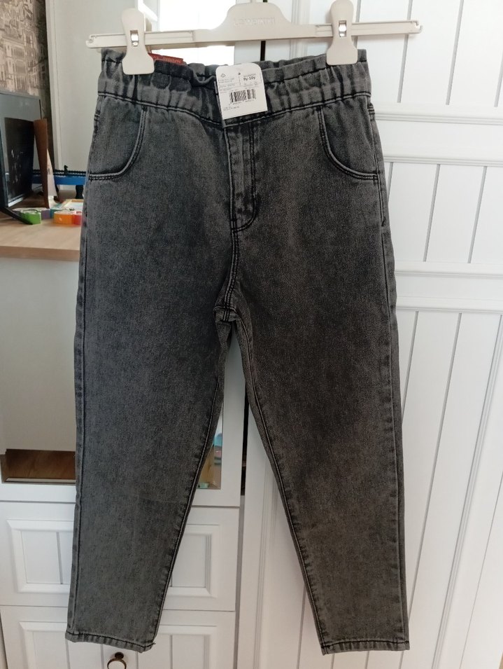 Gri Bol Kesim Kız çocuk Kot Pantolon - Görsel 5