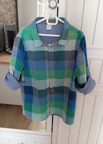 Erkek Çocuk Mavi Düğmeli Uzun Kollu Gömlek - Görsel 11