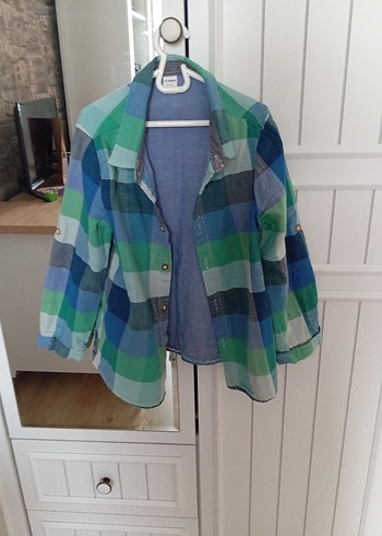 Erkek Çocuk Mavi Düğmeli Uzun Kollu Gömlek - Görsel 5