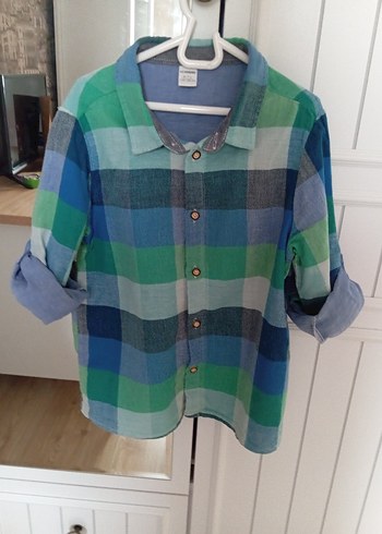 Erkek Çocuk Mavi Düğmeli Uzun Kollu Gömlek - Görsel 9