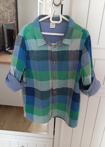 Erkek Çocuk Mavi Düğmeli Uzun Kollu Gömlek - Görsel 10