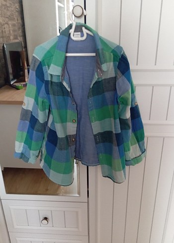 Erkek Çocuk Mavi Düğmeli Uzun Kollu Gömlek - Görsel 4