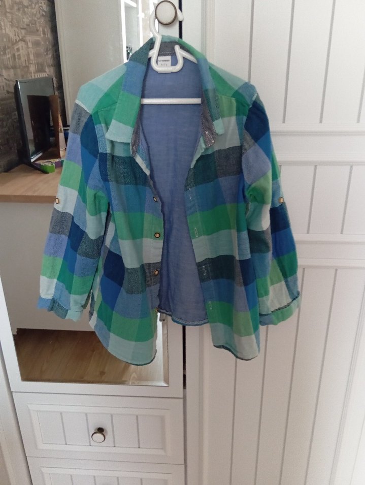 Erkek Çocuk Mavi Düğmeli Uzun Kollu Gömlek - Görsel 3