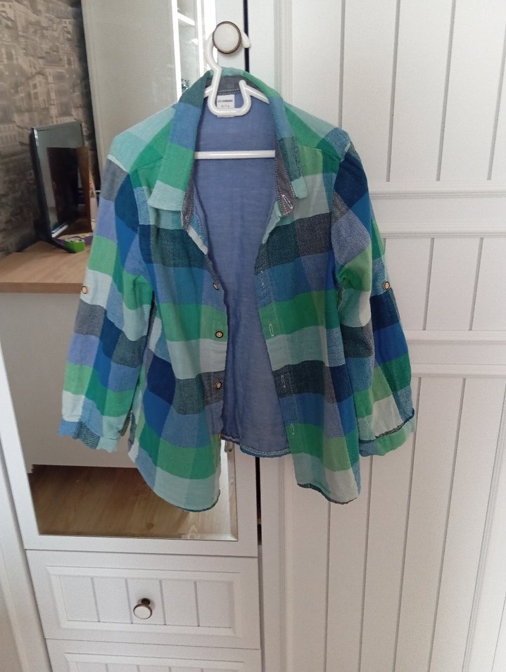 Erkek Çocuk Mavi Düğmeli Uzun Kollu Gömlek - Görsel 5