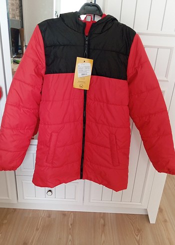 Kırmızı Siyah Fermuarlı Erkek çocuk Mont - Görsel 5