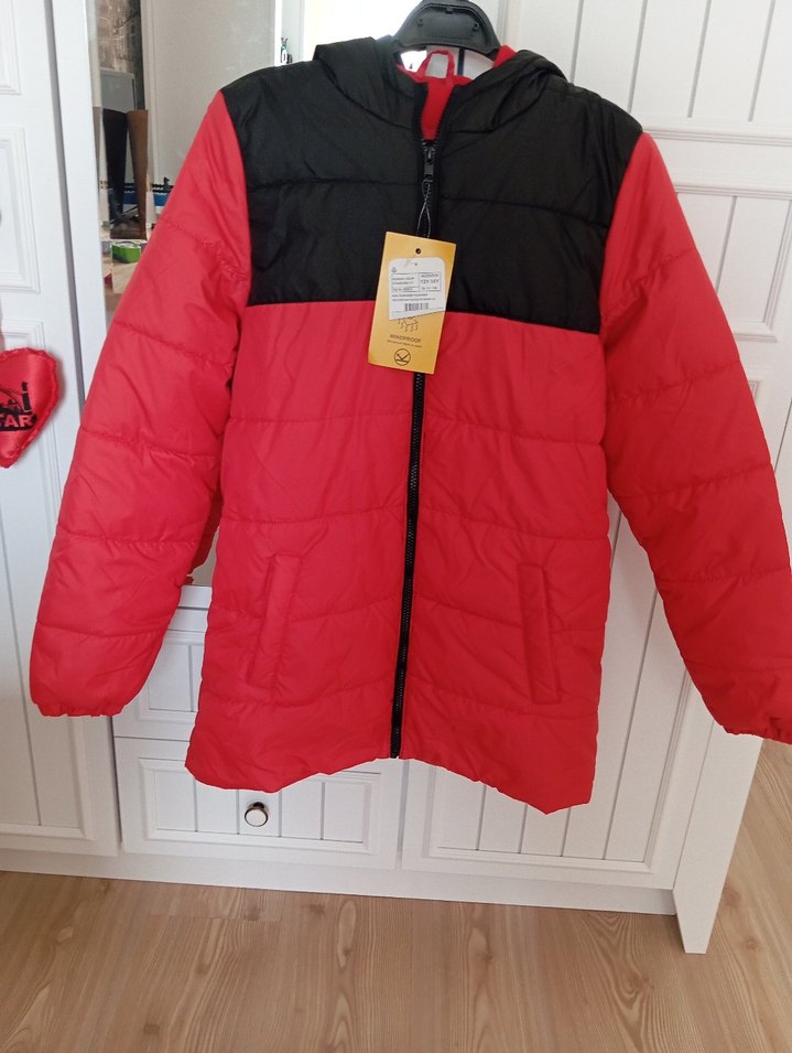 Kırmızı Siyah Fermuarlı Erkek çocuk Mont - Görsel 3