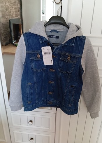 Erkek Çocuk Gri Denim Ceket Kapüşonlu - Görsel 3