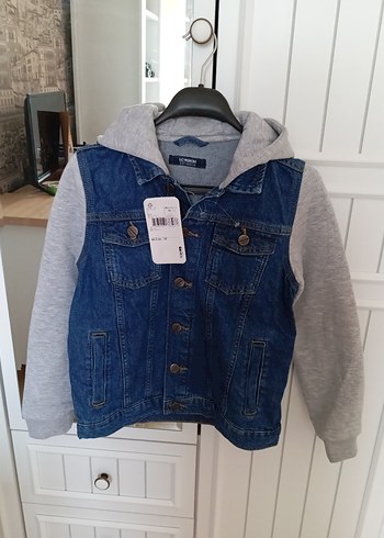 Erkek Çocuk Gri Denim Ceket Kapüşonlu - Görsel 6