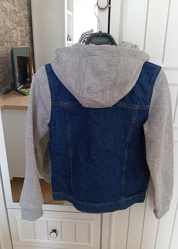 Erkek Çocuk Gri Denim Ceket Kapüşonlu - Görsel 10
