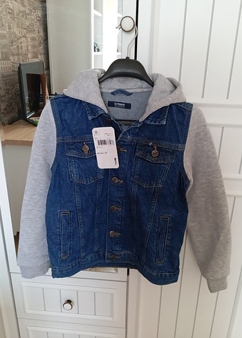 Erkek Çocuk Gri Denim Ceket Kapüşonlu - Görsel 7