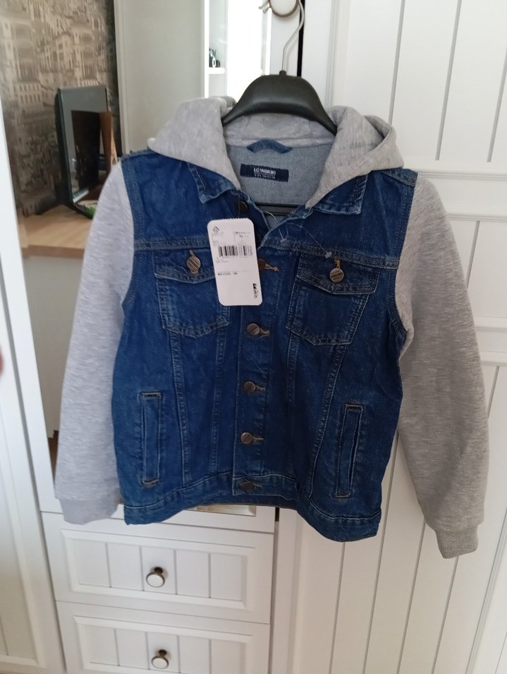 Erkek Çocuk Gri Denim Ceket Kapüşonlu - Görsel 3