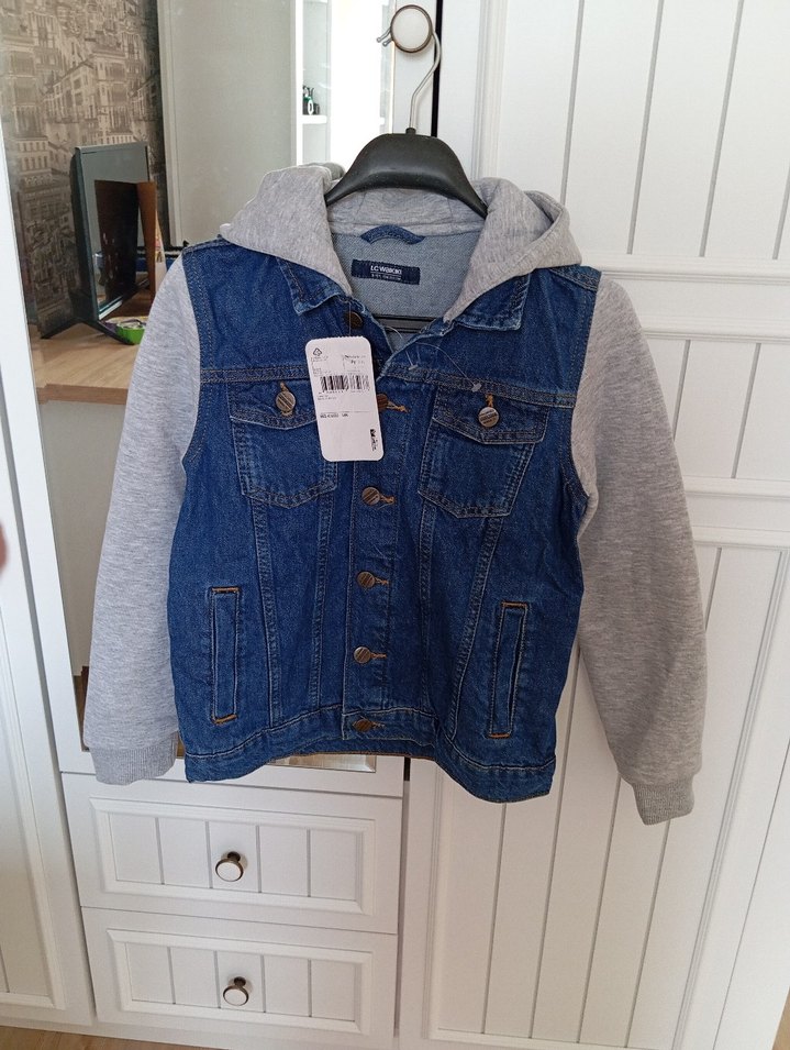 Erkek Çocuk Gri Denim Ceket Kapüşonlu - Görsel 2