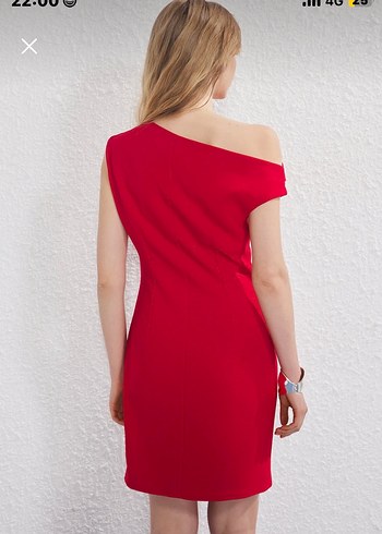 Kırmızı Drapeli Mini Abiye Elbise - Görsel 3