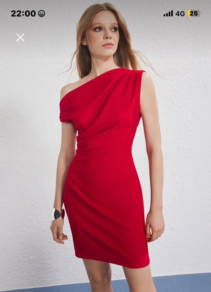 Kırmızı Drapeli Mini Abiye Elbise - Görsel 2