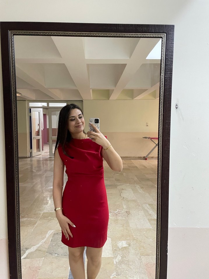 Kırmızı Drapeli Mini Abiye Elbise - Görsel 4