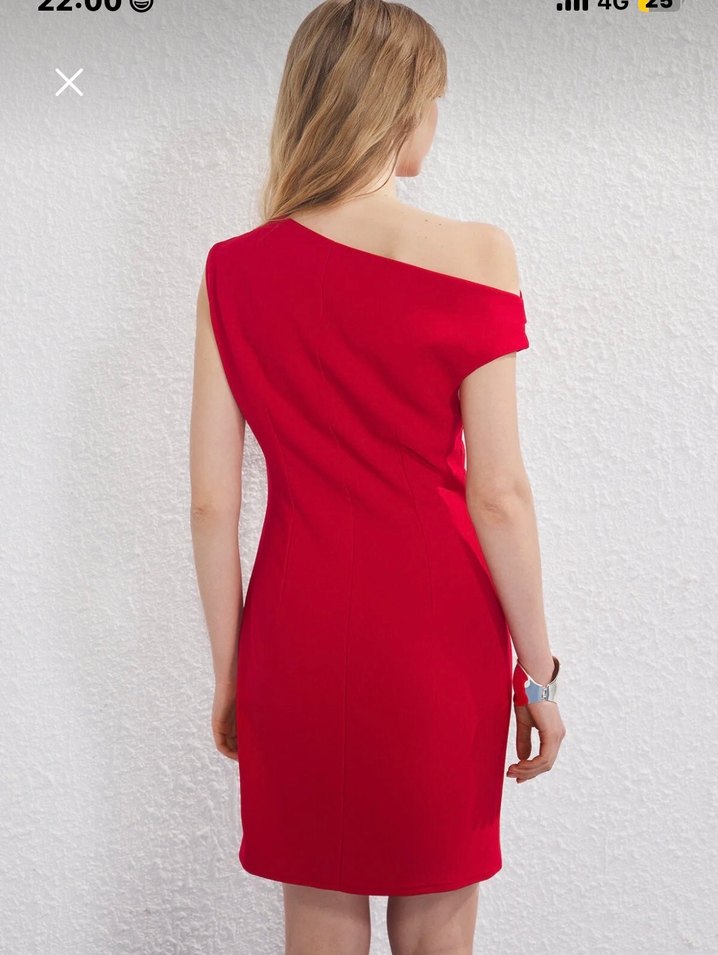 Kırmızı Drapeli Mini Abiye Elbise - Görsel 3