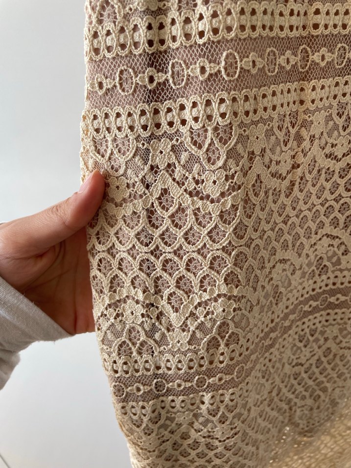 Bej Dantel İşlemeli Bohem Uzun Triko Elbise - Görsel 2