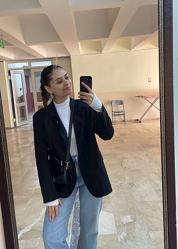 Düğmeli Siyah Midi Kadın Ceket - Görsel 4