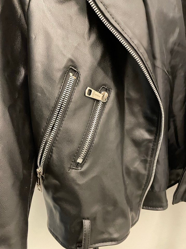 Kemerli Siyah Deri Biker Ceket - Görsel 2