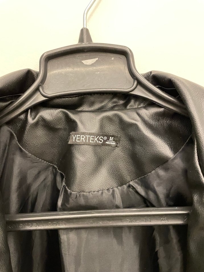 Kemerli Siyah Deri Biker Ceket - Görsel 4