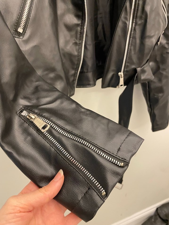 Kemerli Siyah Deri Biker Ceket - Görsel 3