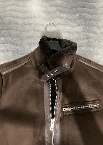 Kahverengi Süet Erkek Ceket Kürklü Yakalı - Görsel 6