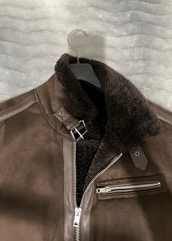 Kahverengi Süet Erkek Ceket Kürklü Yakalı - Görsel 5