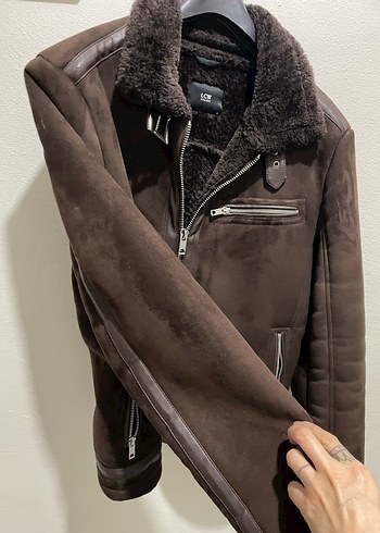 Kahverengi Süet Erkek Ceket Kürklü Yakalı - Görsel 2