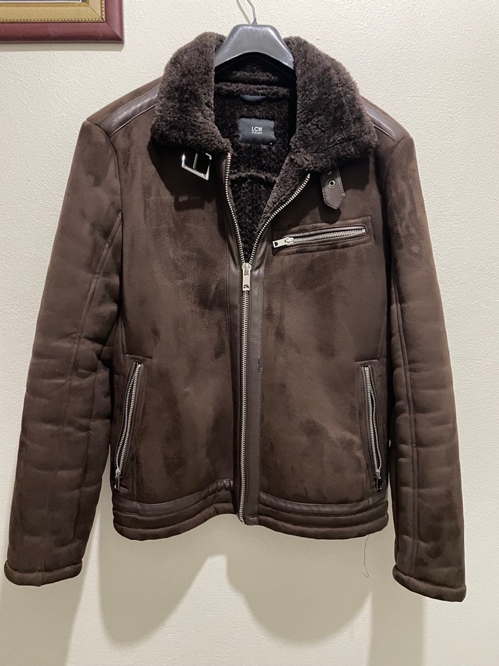 Kahverengi Süet Erkek Ceket Kürklü Yakalı - Görsel 3