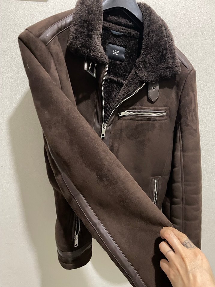 Kahverengi Süet Erkek Ceket Kürklü Yakalı - Görsel 2