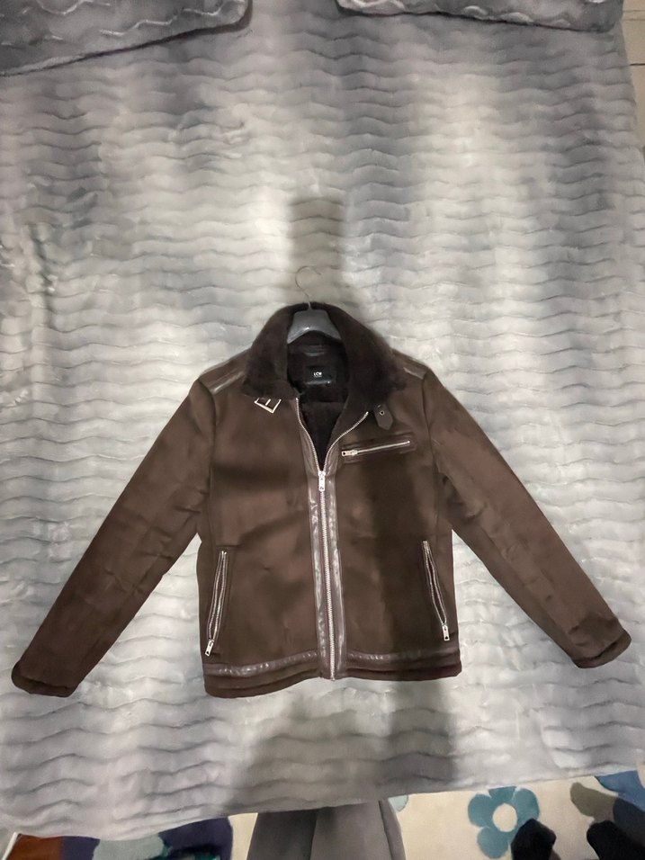 Kahverengi Süet Erkek Ceket Kürklü Yakalı - Görsel 4