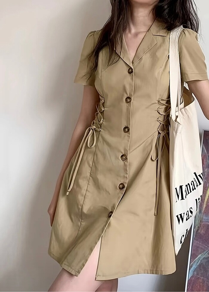Haki düğmeli elbise - Görsel 2
