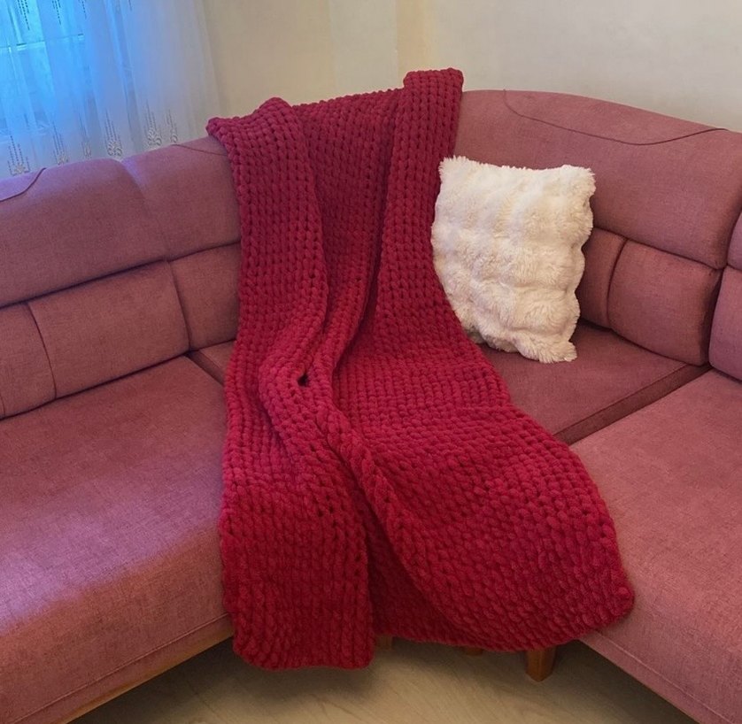 Bordo Örgü Çocuk Battaniyesi - Görsel 2