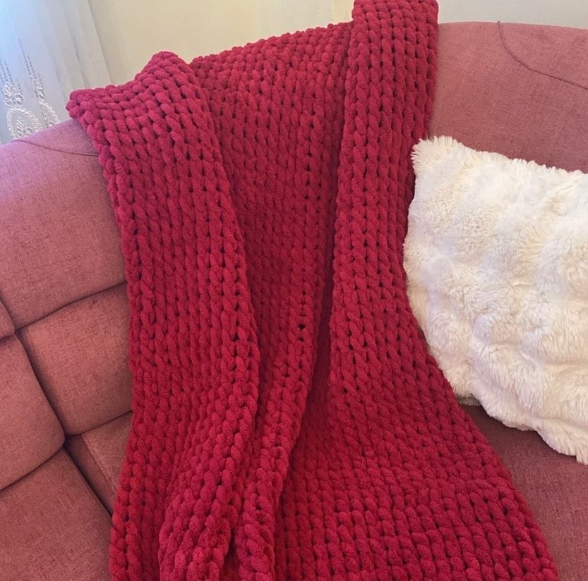 Bordo Örgü Çocuk Battaniyesi - Görsel 5