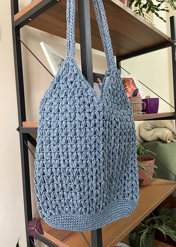 Mavi Örgü Bohem Kadın Çantası - Görsel 2