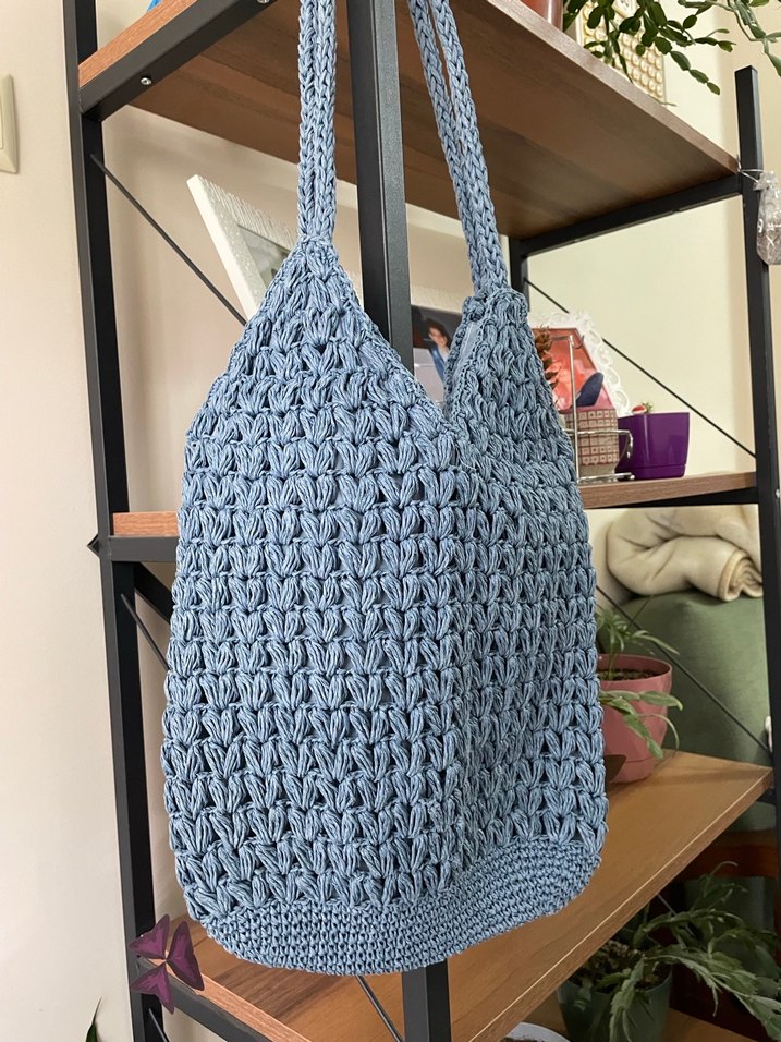 Mavi Örgü Bohem Kadın Çantası - Görsel 2